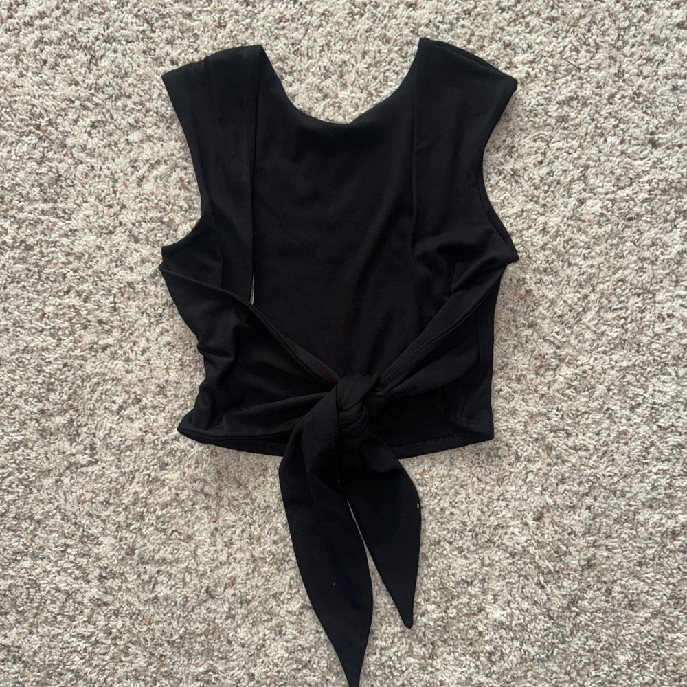 Lulus Fresh Update Black Backless Tie-back Cap Sleeve Crop Top